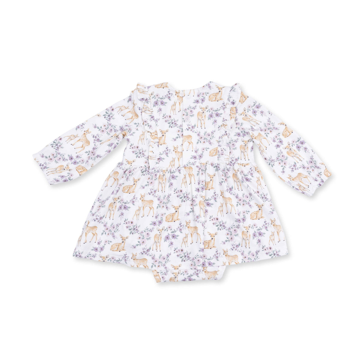 Floral Deer - Long Sleeve Ruffle Bodysuit Dress