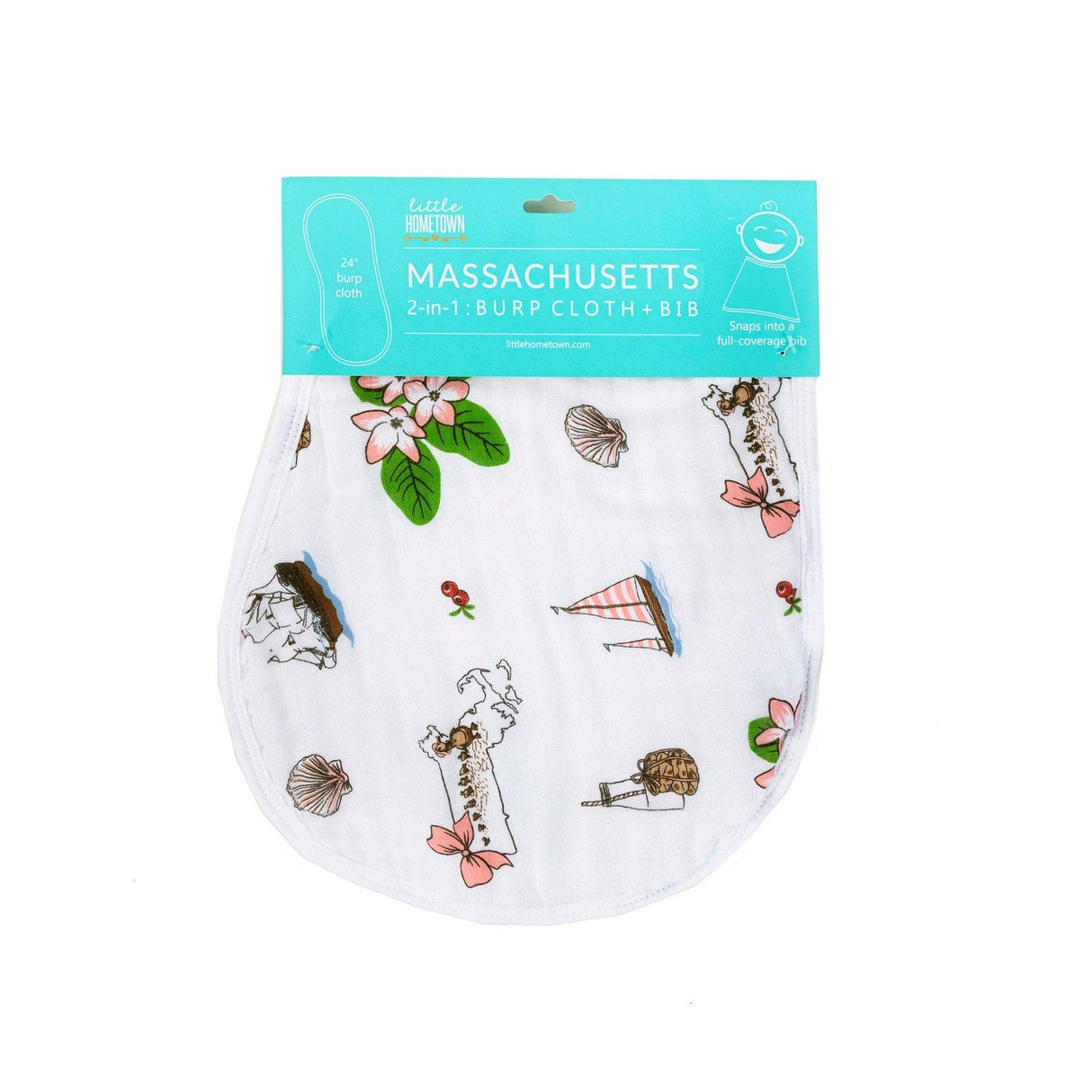 Massachusetts Floral Baby Burp Cloth and Bib 2 in 1 Perfect Baby Shower Add On