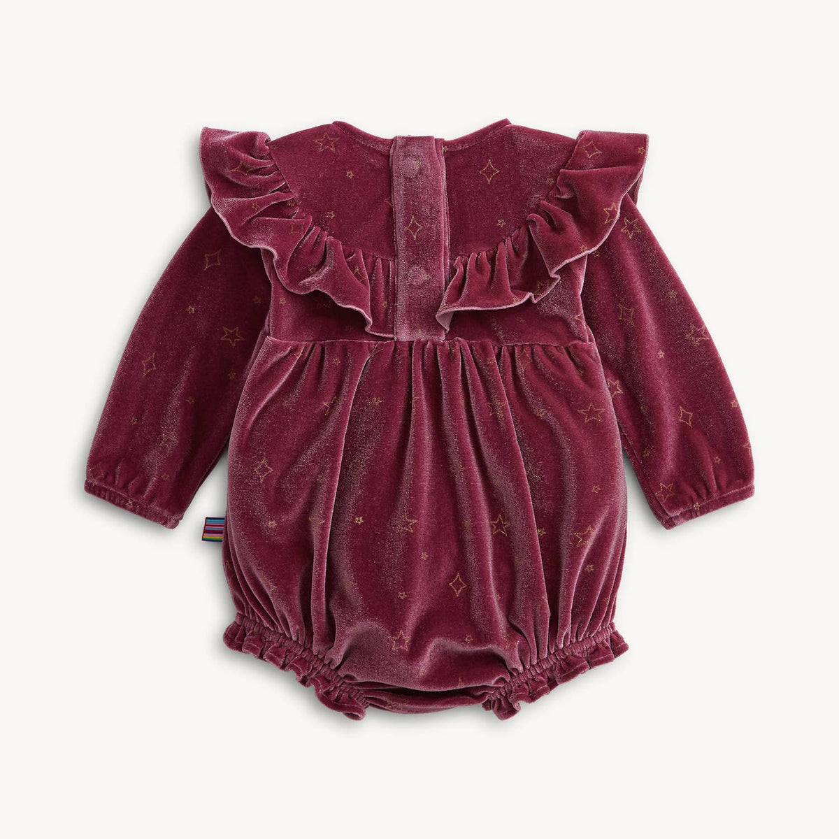 PINK STAR VELOUR BABY GIRL RUFFLE ROMPER