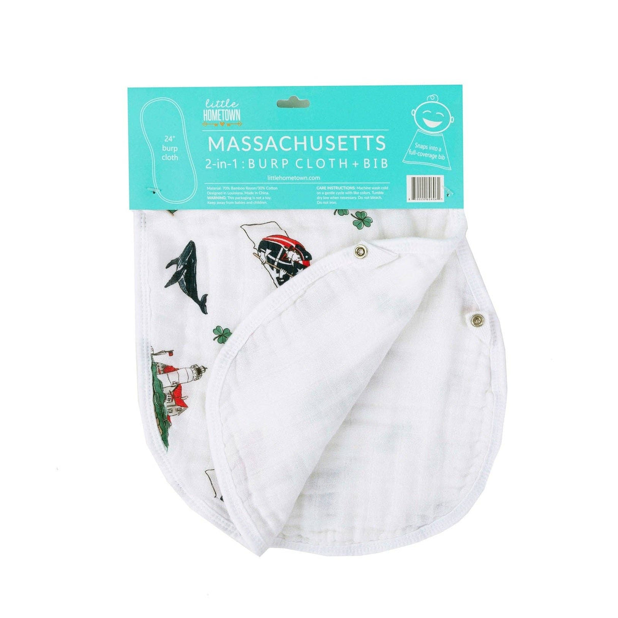 Massachusetts Baby Burp Cloth and Bib 2 in 1 Breathable Bamboo Blend