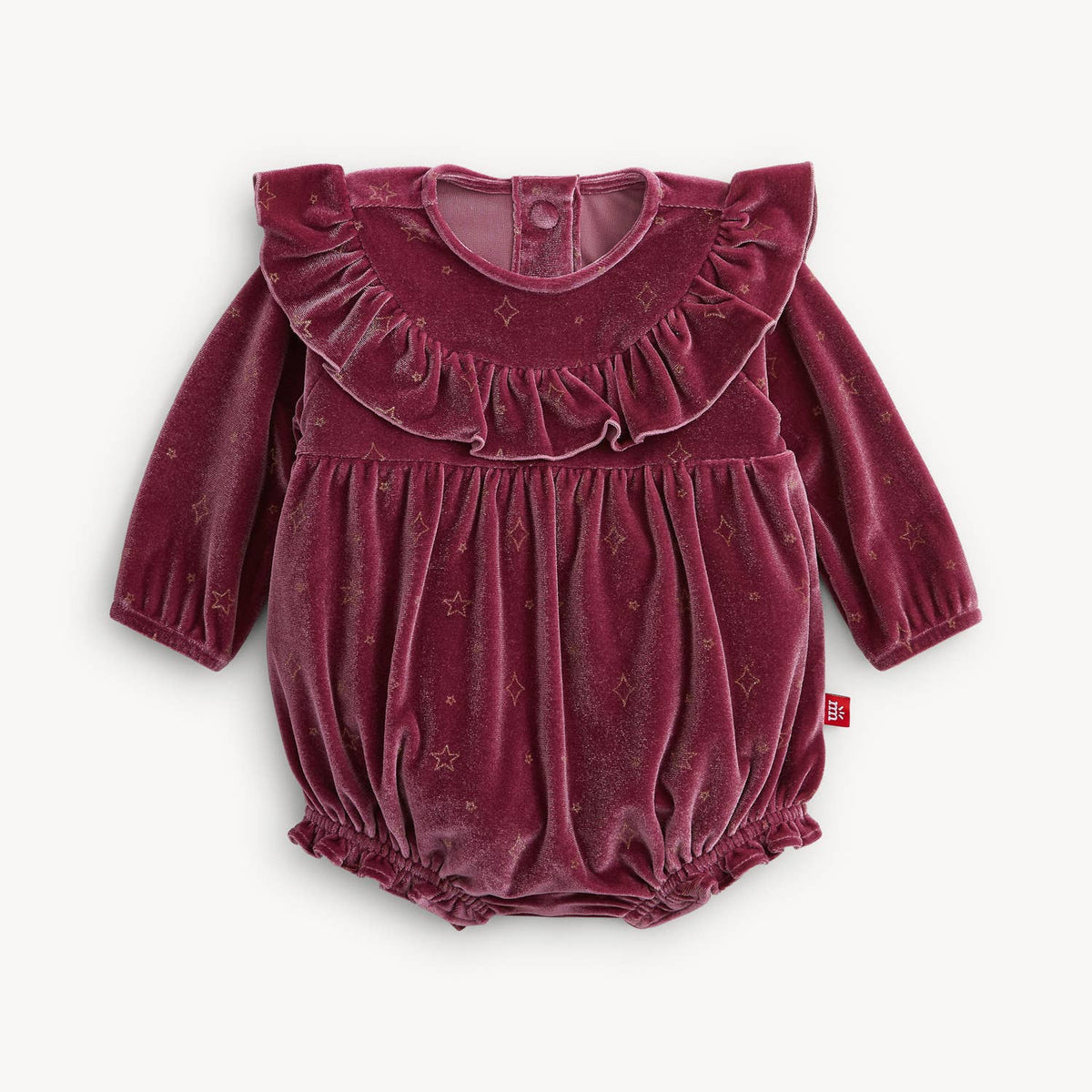 PINK STAR VELOUR BABY GIRL RUFFLE ROMPER
