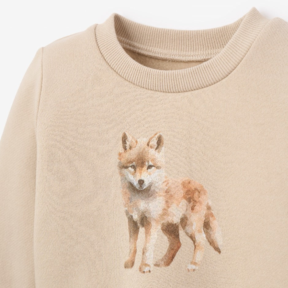 Wolf Printed Organic Fleece Sweatshirt + Cargo Pant Set