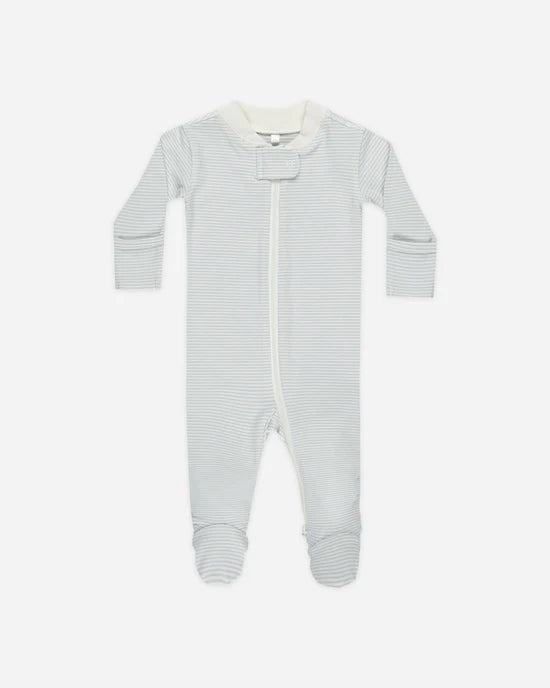 Zip Long Sleeve Sleeper Footie || Sky Micro Stripe