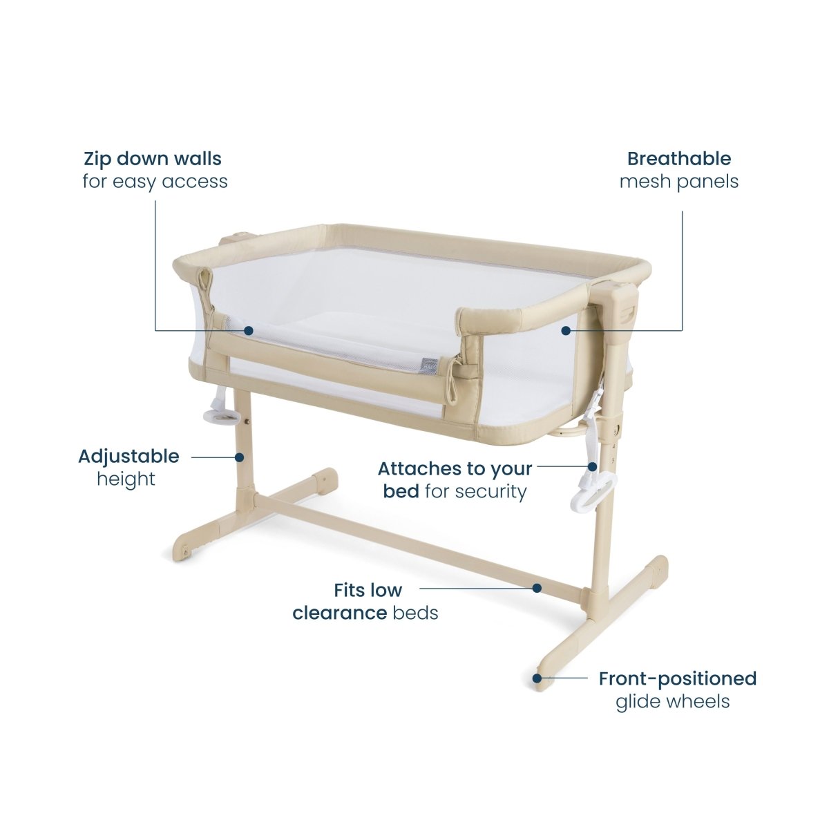 Halo Bedside Bassinet Sleeper zip-down side panel
