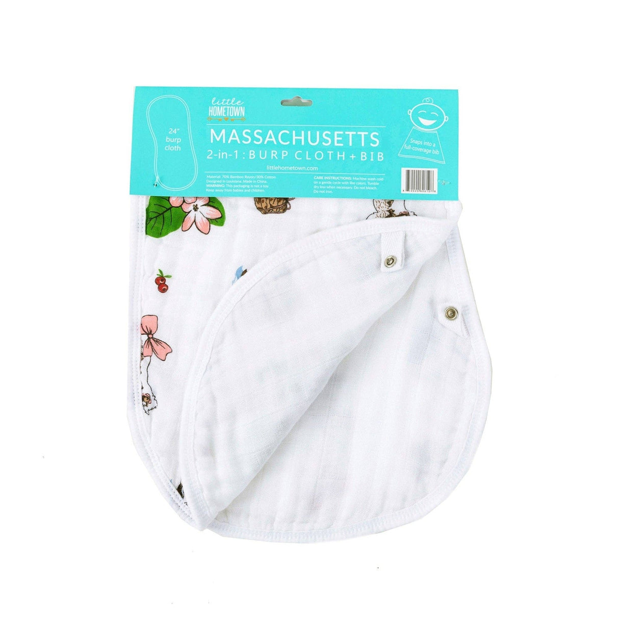Massachusetts Floral Baby Burp Cloth and Bib 2 in 1 Perfect Baby Shower Add On