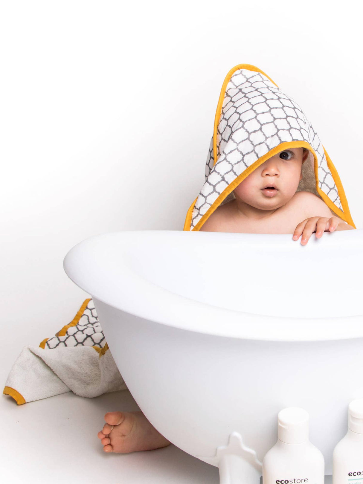 Hooded Towel: Handmade, Block-Printed Cotton, Baby/Toddler