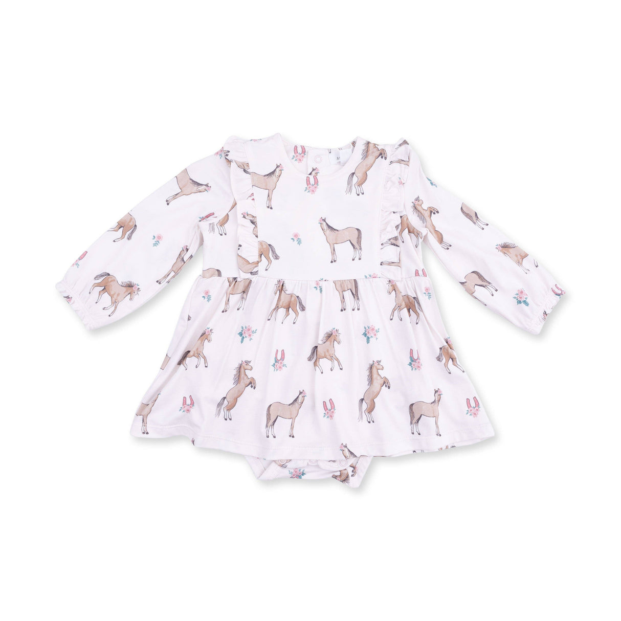 I Love Horses - Long Sleeve Ruffle Bodysuit Dress