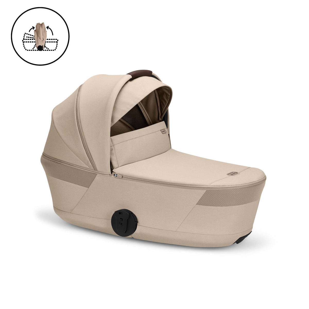 CYBEX Balios Fold Cot folded, compact fold steps