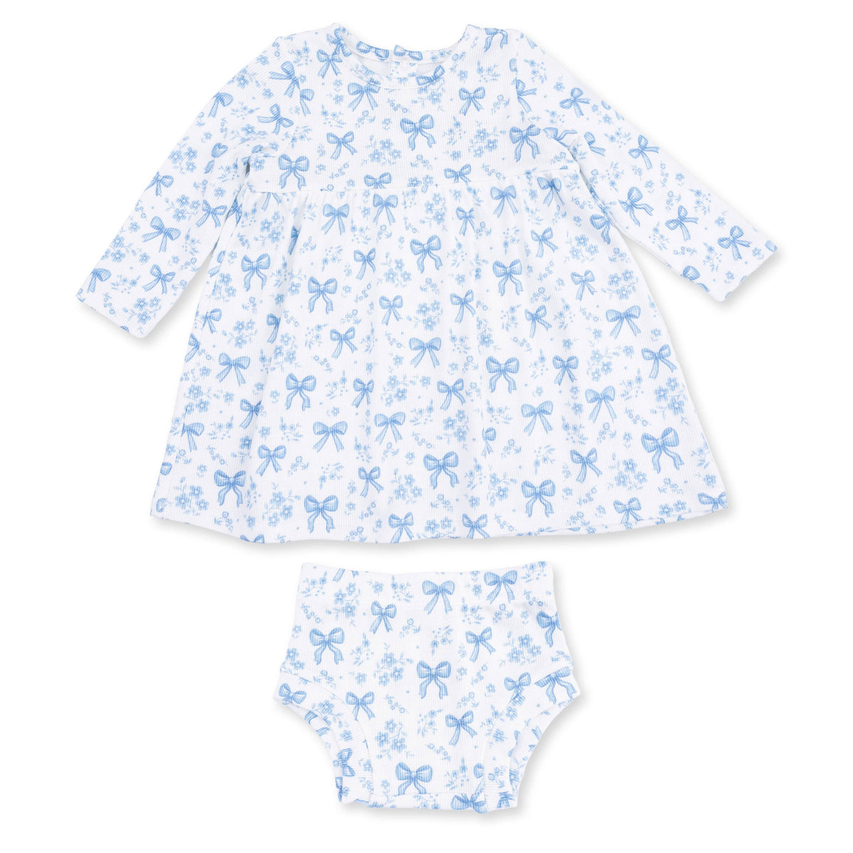 Blue Bows and Flowers - Simple Dress and Bloomer