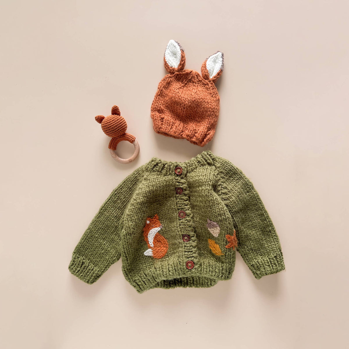 Fox Cardigan Woodland Baby Apparel Fall Winter Acorn Leaf