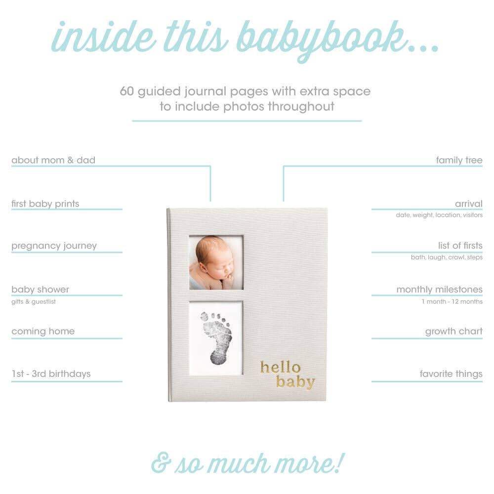 Hello Baby Gray Linen Baby Keepsake Book