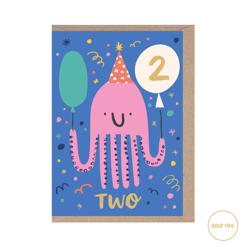 2 Year Old Octopus Themed Card