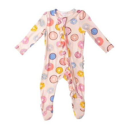 2-Way Ruffle Pink Donuts Zipper Footie - Tadpole