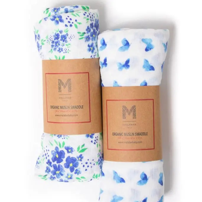 2-Pack Swaddles, GOTS Certified Organic Cotton Muslin Violet Garden
