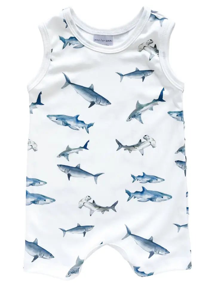 Organic Tank Romper - Sharks - Tadpole