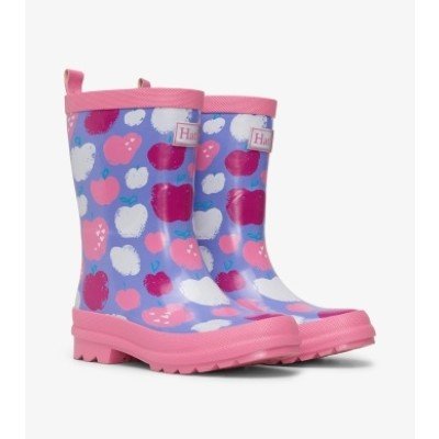 Stamped Apples Shiny Rain Boots - Tadpole