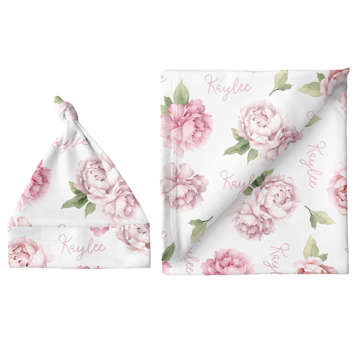 Sugar + Maple Large Blanket & Hat Set - Pink Peonies - Tadpole