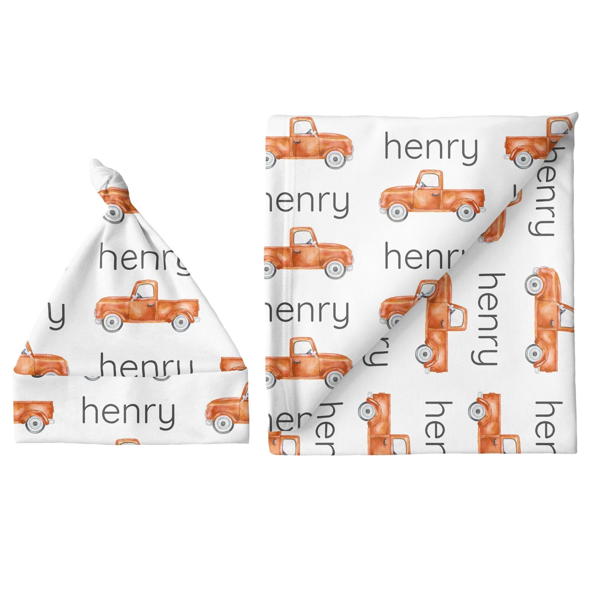 Sugar + Maple Large Blanket & Hat Set - Truck Orange - Tadpole