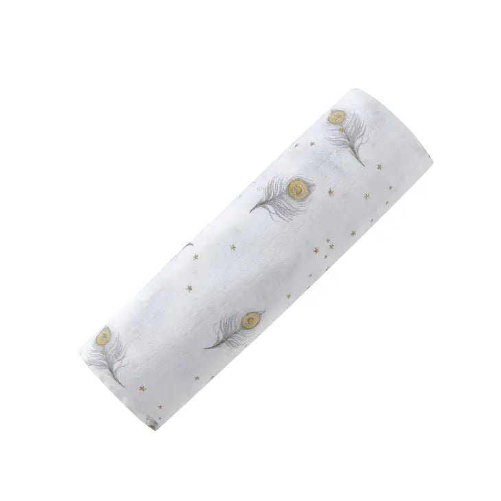 Wild Life Swaddles, Certified Organic Cotton Muslin, Single Magical Feathers - Tadpole