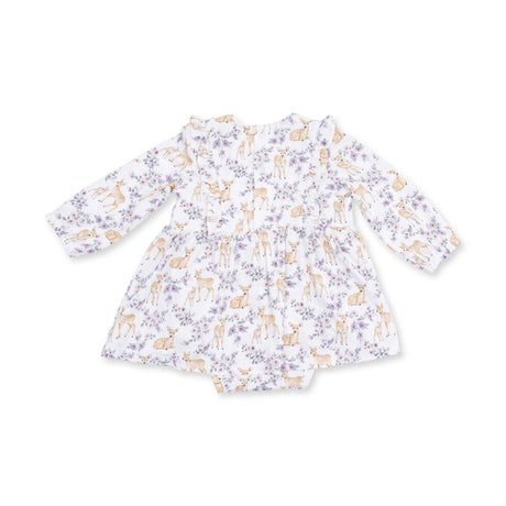 Floral Deer - Long Sleeve Ruffle Bodysuit Dress