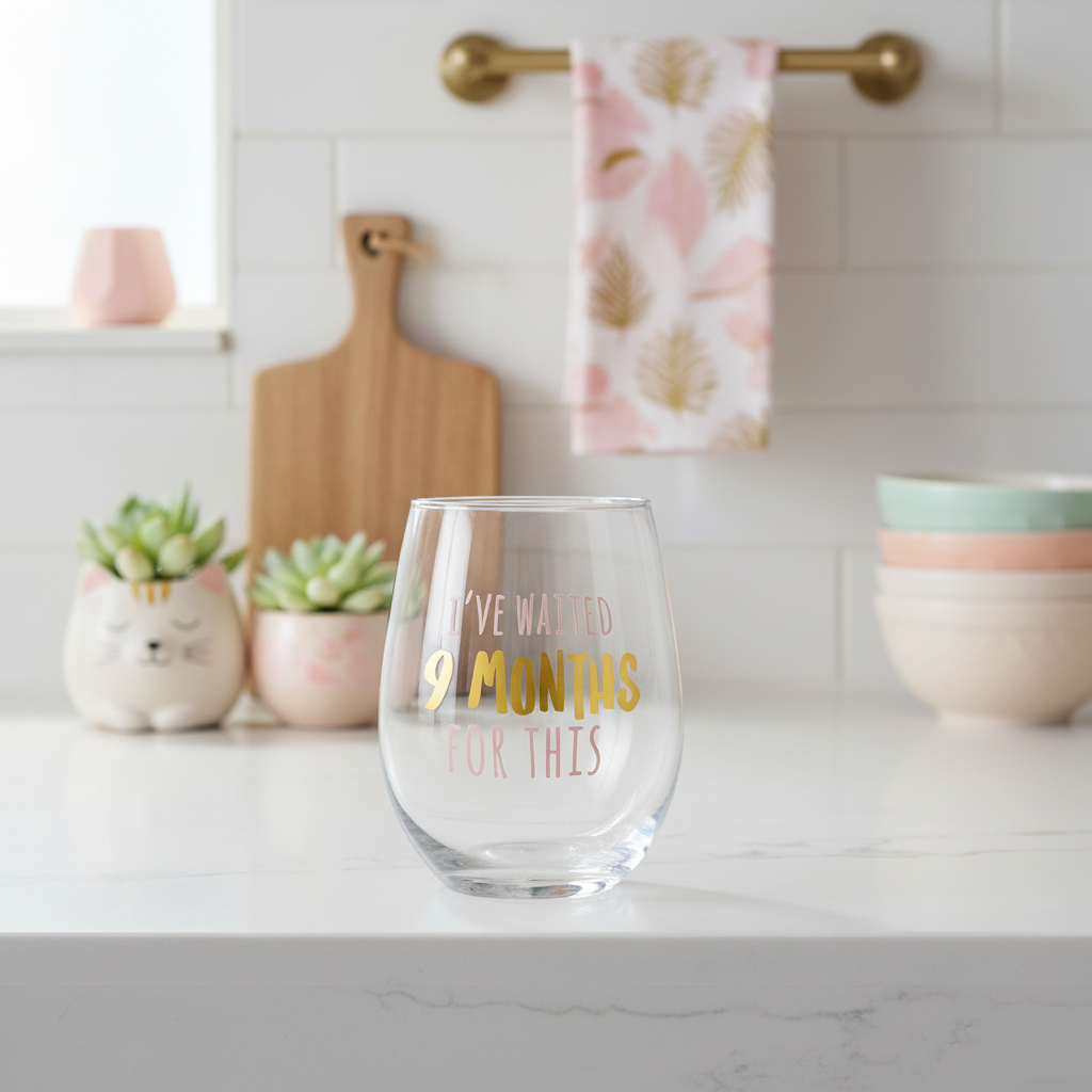 New Mom Stemless Wine Glass, I've Waited 9 Months For This