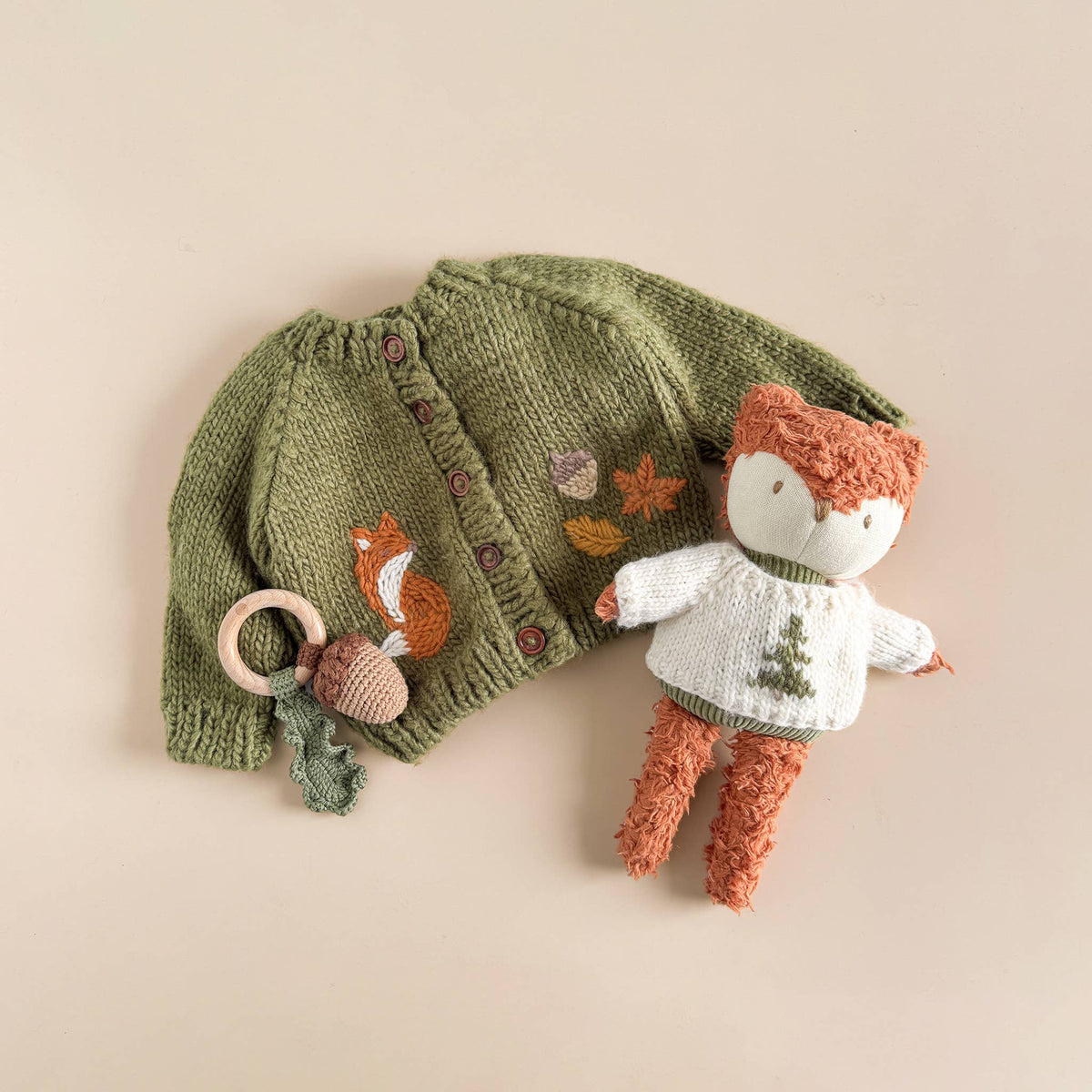 Fox Cardigan Woodland Baby Apparel Fall Winter Acorn Leaf