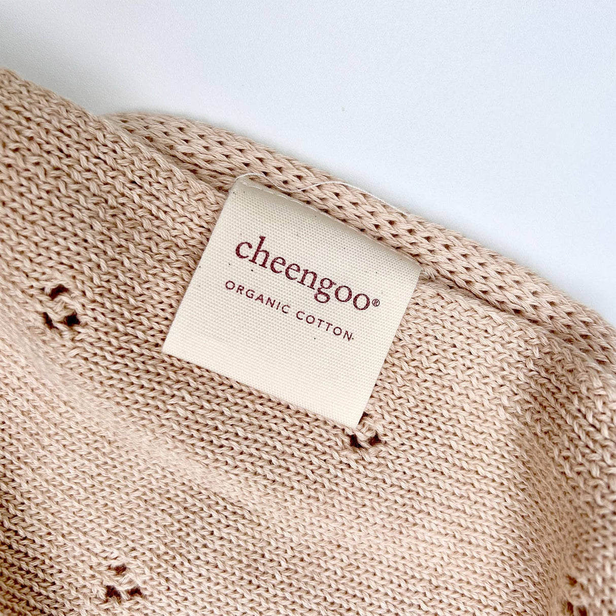 Organic Knit Baby Blanket - Tan (cloverleaf eyelet)