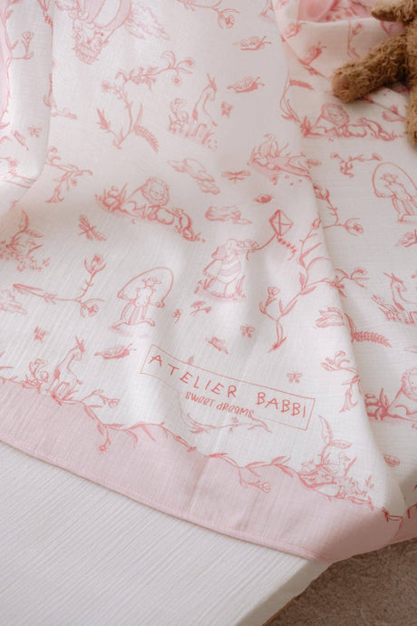 Muslin Baby Swaddle, Double-Layer – Toile de Jouy Pink