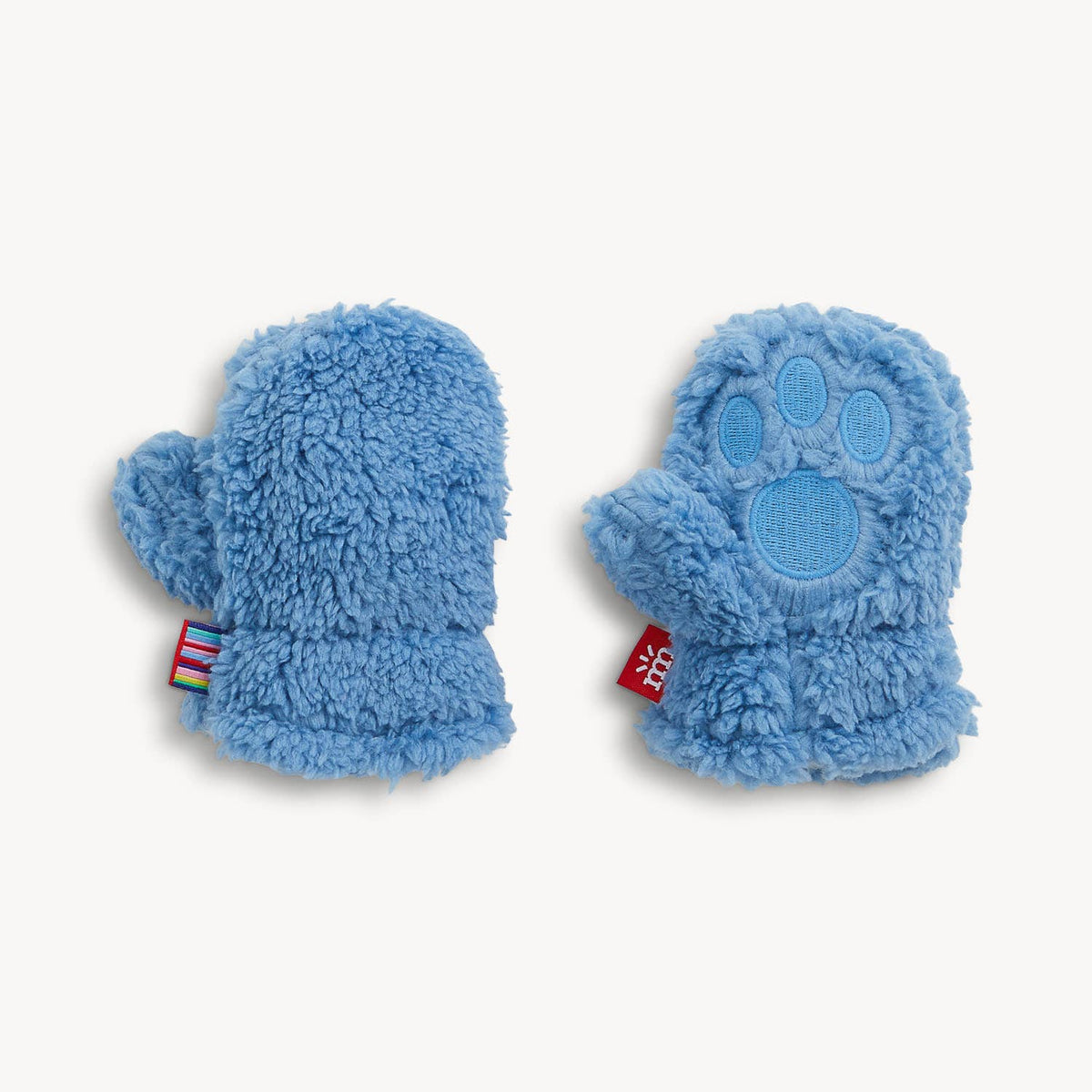BLUE COLORBLOCK SHERPA MITTENS