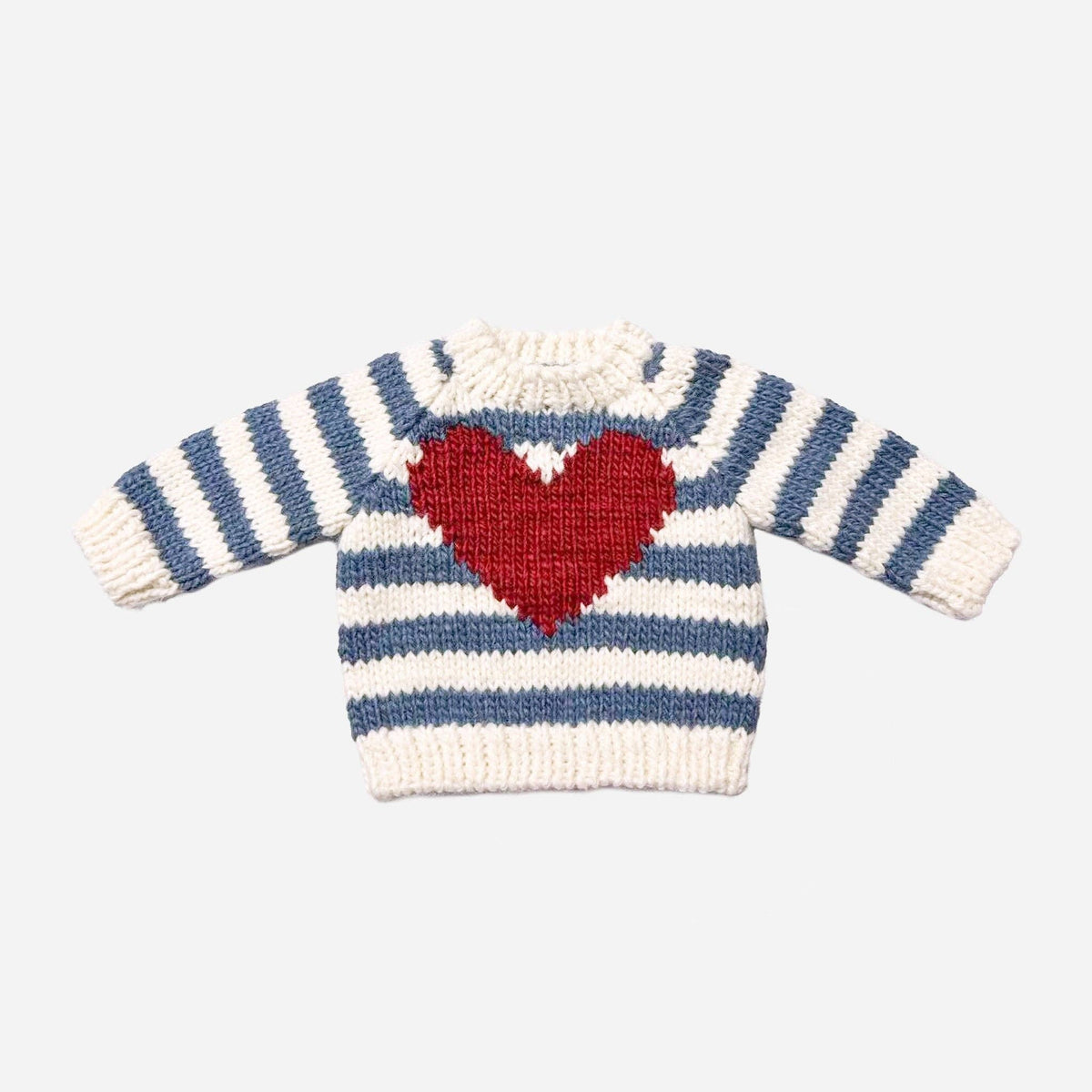 Stripe Big Heart Sweater Baby Blue Gift Fall Holiday Kid