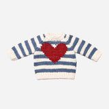 Stripe Big Heart Sweater Baby Blue Gift Fall Holiday Kid