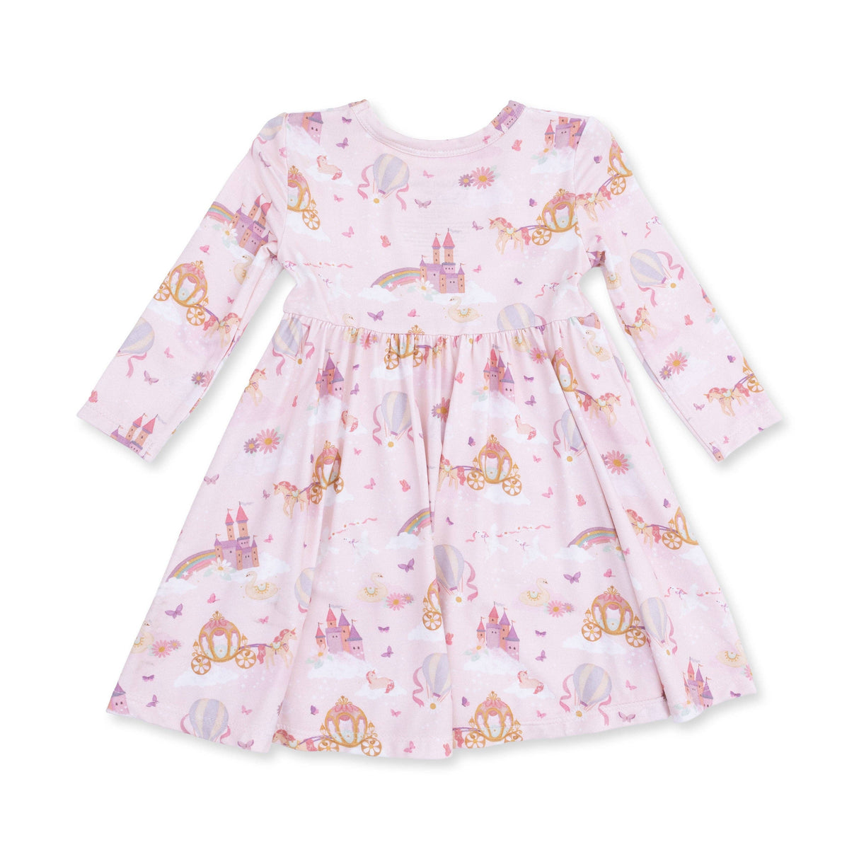 Princess Unicorns and Castle - Twirly Long Sleeve Dress with Bike Short