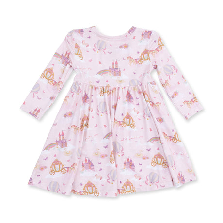 Princess Unicorns and Castle - Twirly Long Sleeve Dress with Bike Short
