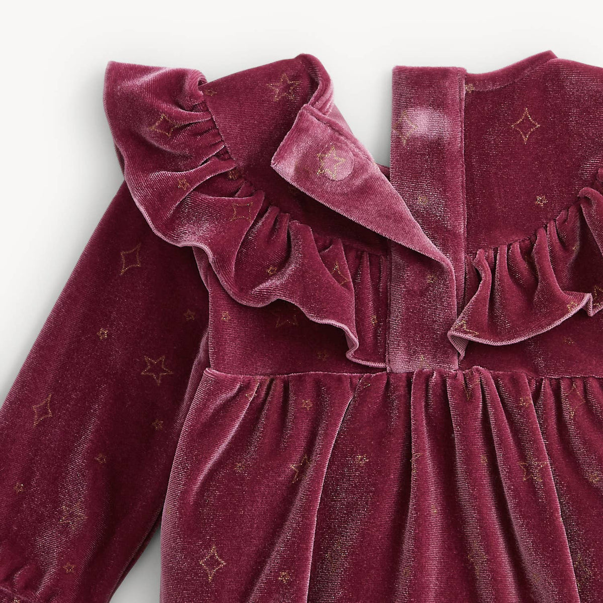 PINK STAR VELOUR BABY GIRL RUFFLE ROMPER