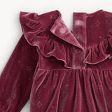PINK STAR VELOUR BABY GIRL RUFFLE ROMPER