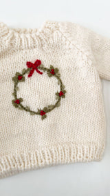 Wreath Sweater Baby Kid Christmas Holiday Bow