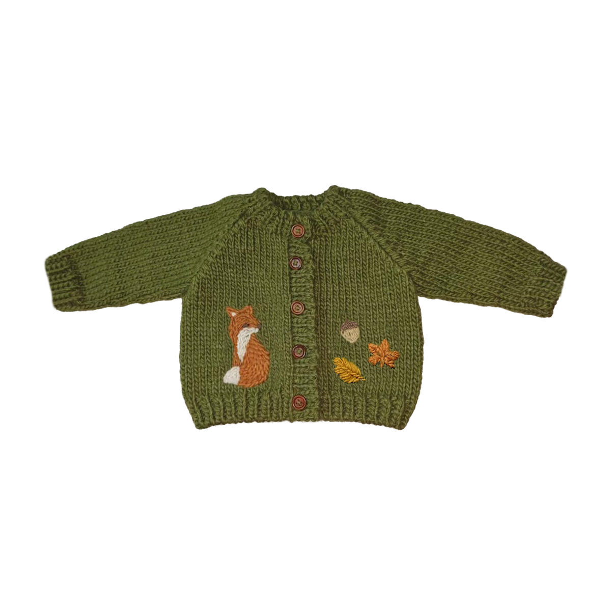 Fox Cardigan Woodland Baby Apparel Fall Winter Acorn Leaf