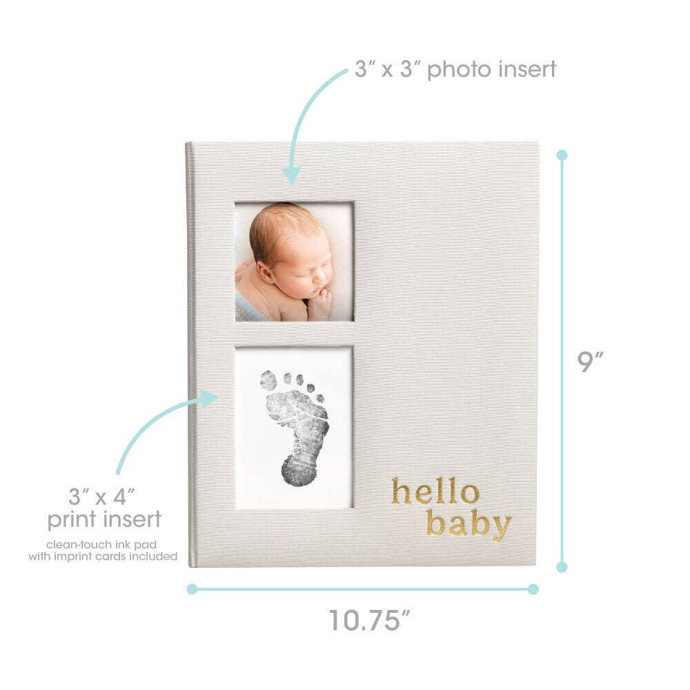 Hello Baby Gray Linen Baby Keepsake Book