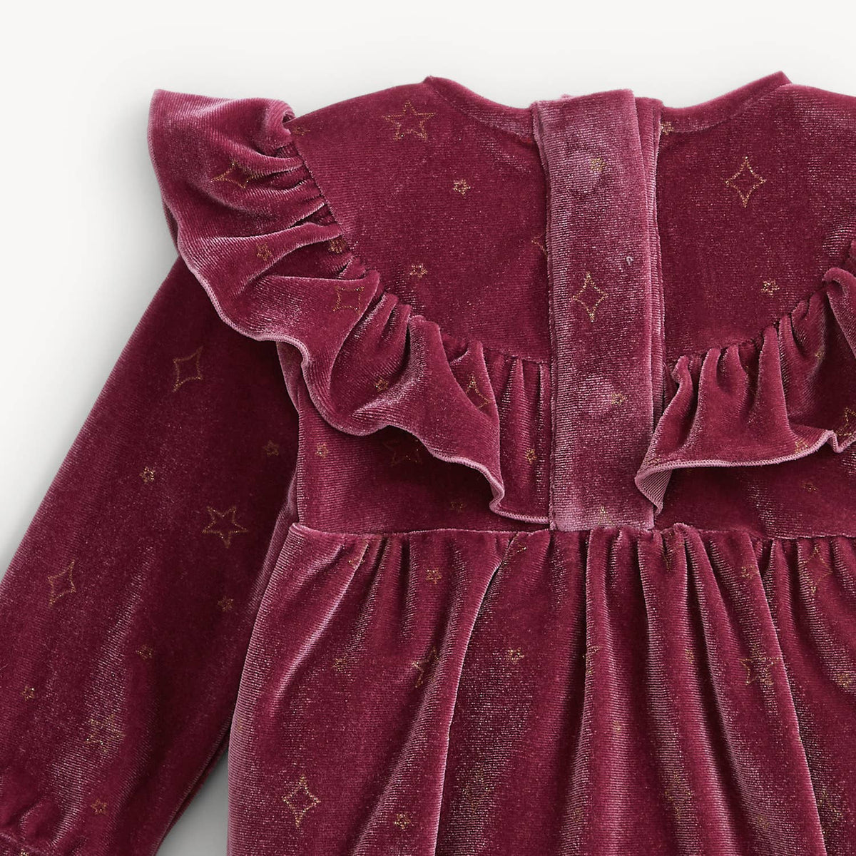 PINK STAR VELOUR BABY GIRL RUFFLE ROMPER
