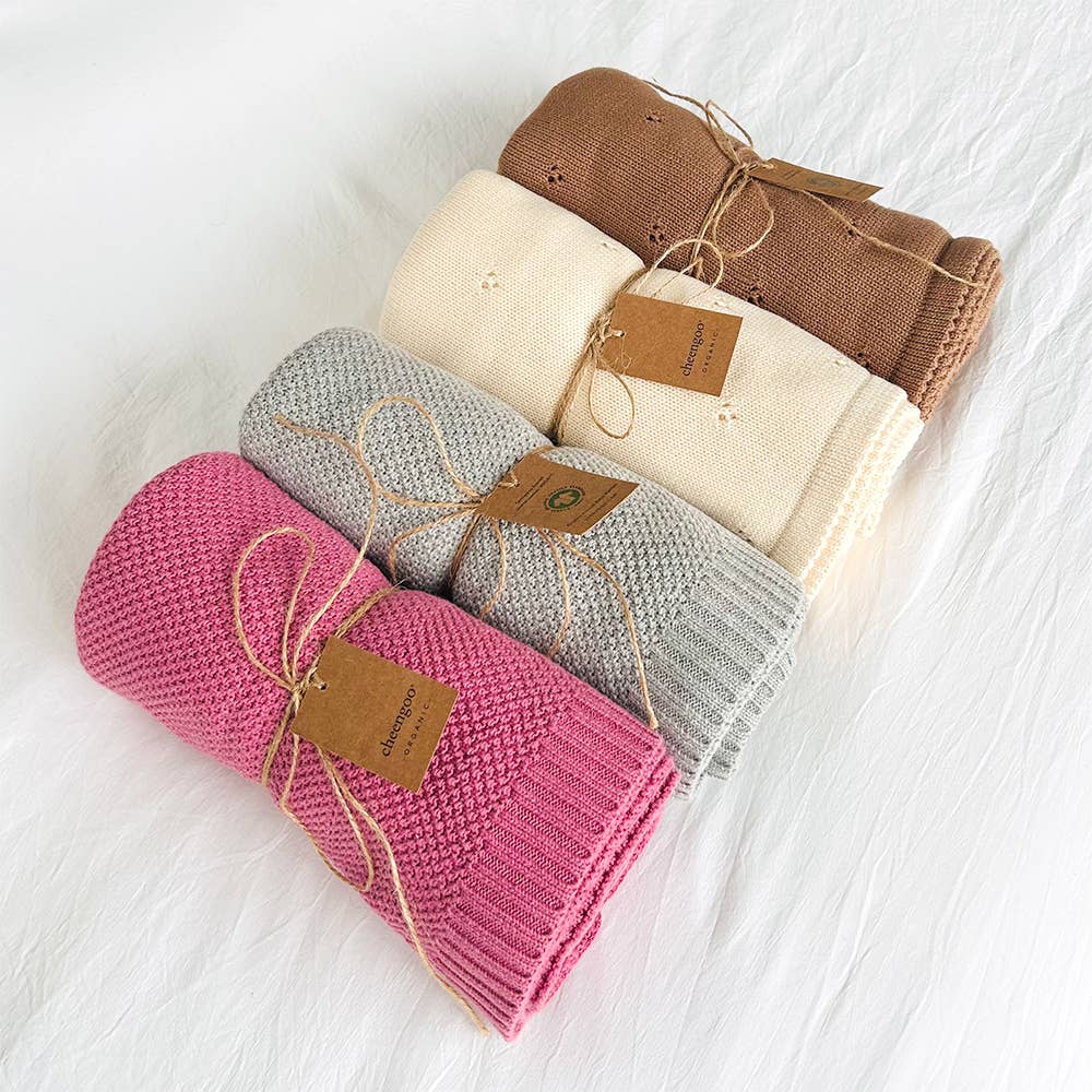 Organic Knit Baby Blanket - Cream (cloverleaf eyelet)