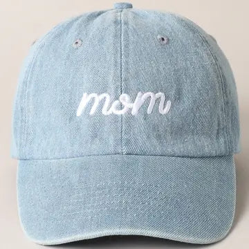 Mom Text Embroidery Match with Dad Mini Caps LIGHT DENIM