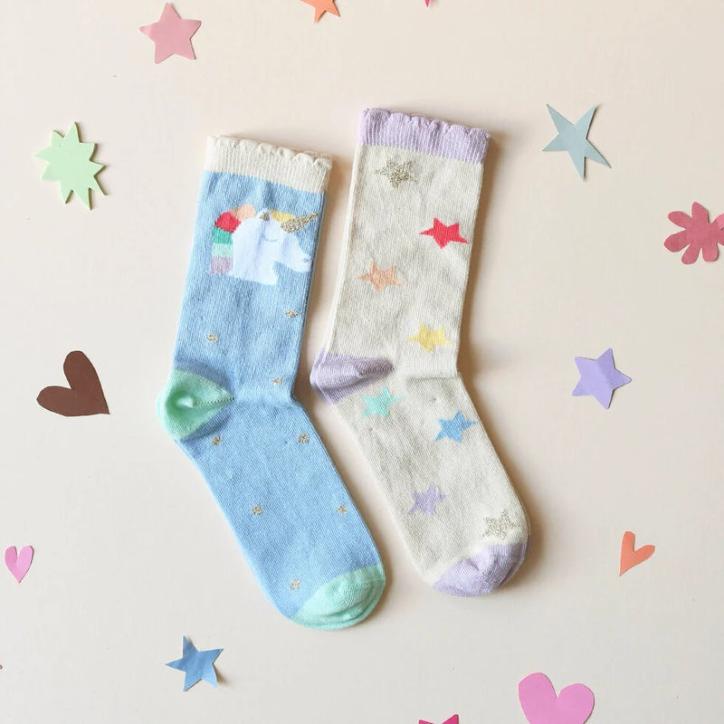 Rainbow Unicorn 2 Pack Socks 9-12 Jnr