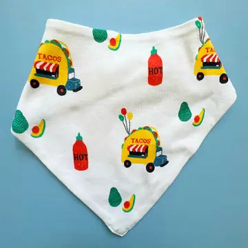Taco Print Reversible Printed Organic Kerchief Baby Bib (Machine Washable)