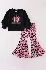 Halloween Pumpkin Leopard Bell Pants Set