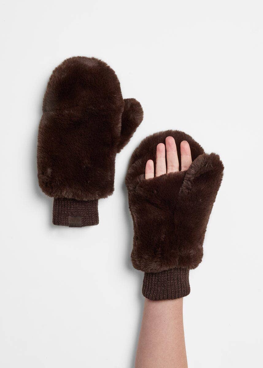 MAD HTR Faux Fur Mittens - Chocolate