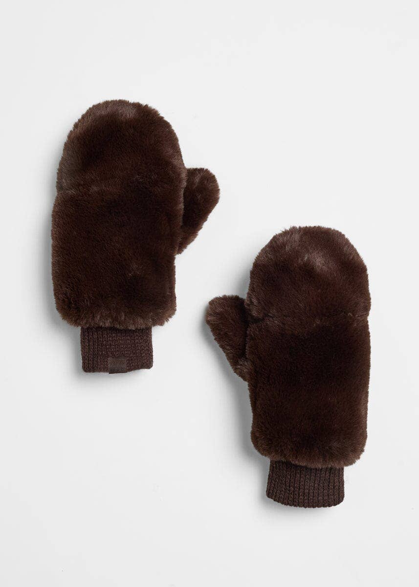 MAD HTR Faux Fur Mittens - Chocolate