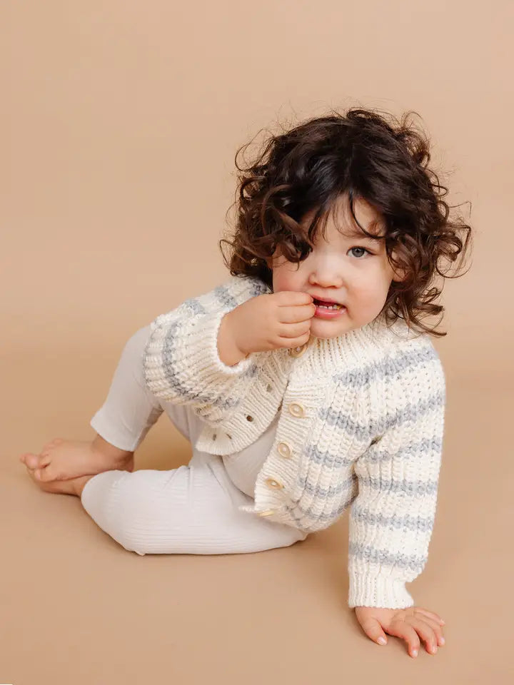 Rib Knit Stripe Cardigan, Bowie Grey | Baby & Kid Sweater