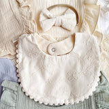 Cotton Baby Bib Double-Sided (Embroidered Flowers & Bow)