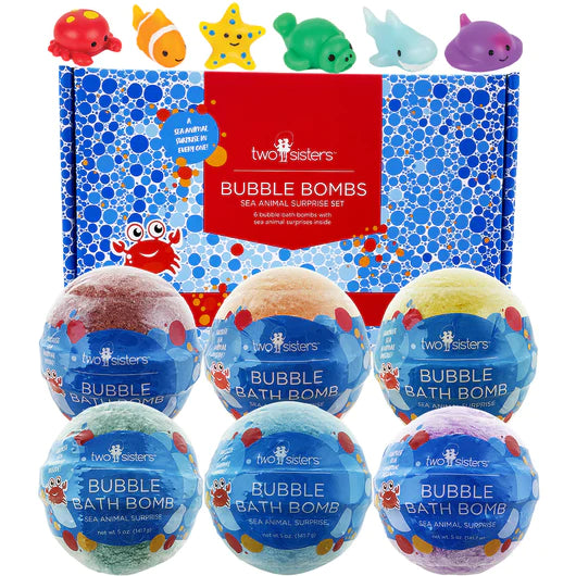 6 pack Sea Animal Bath Bombs for Kids with Toy Surprises