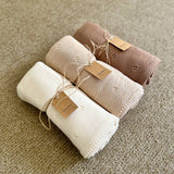 Organic Knit Baby Blanket - Cream (cloverleaf eyelet)